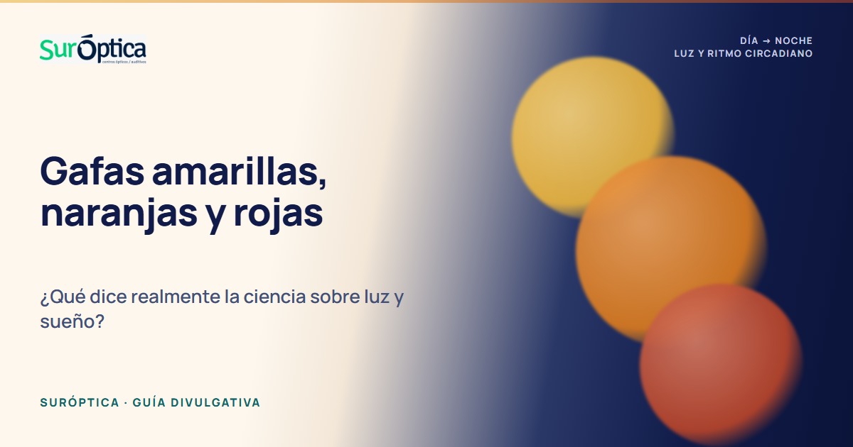 Guía SurÓptica sobre gafas amarillas, naranjas y rojas, luz y sueño