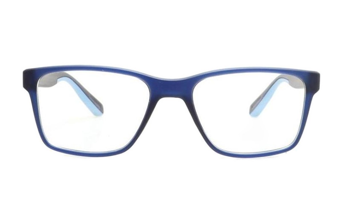 Montura rectangular de pasta azul marino, vista de frente